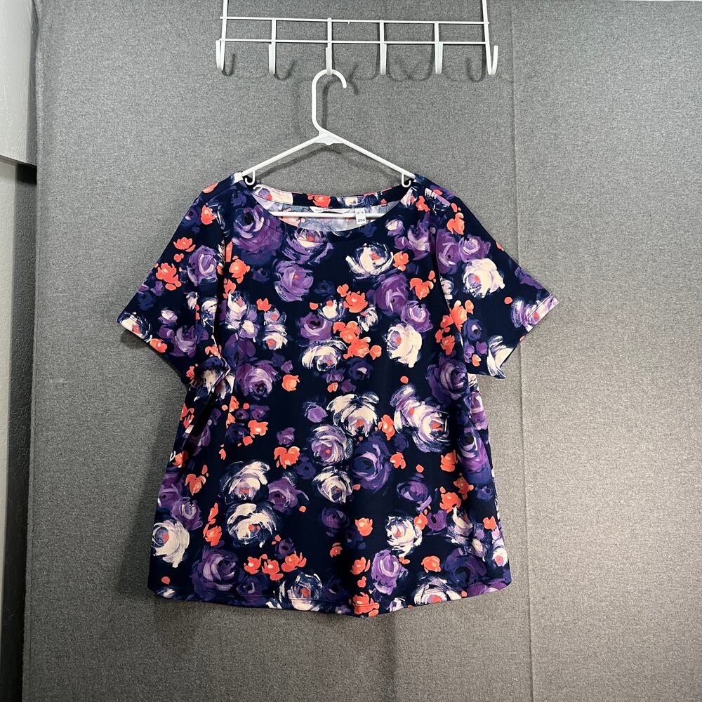 Isaac Mizrahi Live! Printed Pebble Knit Short Sleeve Top Dark Navy Size X-Large